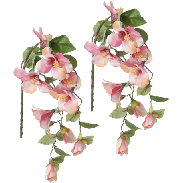 Louis Maes Hibiscus kunstbloemen - 2x - roze - hangende tak - 165 cm - zomer decoratie - levensecht - pvc kunststof