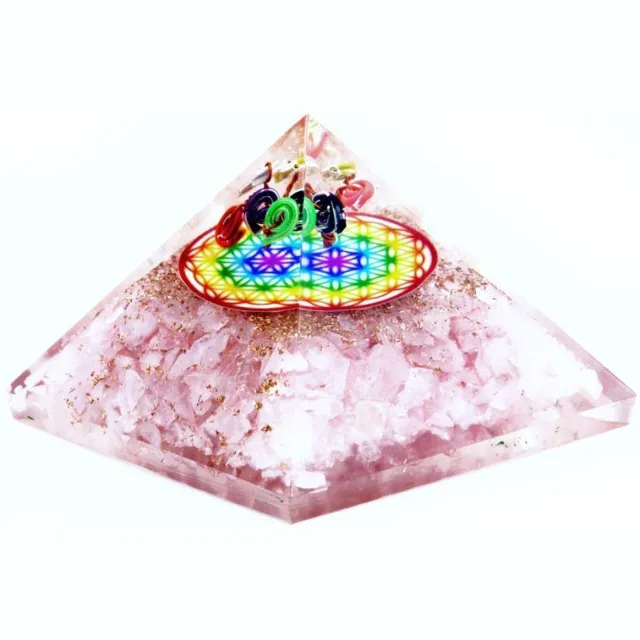 Ancient Wisdom Orgonite Piramide - Rozenkwarts Regenboogbloem des Levens - 70 mm