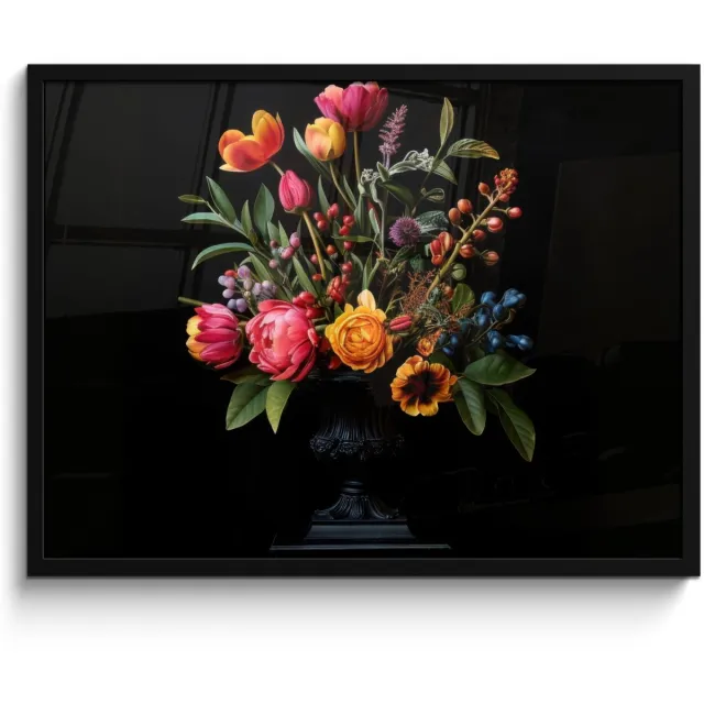 FrameYourWall Poster in lijst - Fotolijst 70x50 cm - Posters - Tulpen - Bessen - Boeket - Vaas - Posterlijst zwart - Decoratie - Wanddecoratie woonkamer - Muurdecoratie slaapkamer Boeket - Bloemen 5
