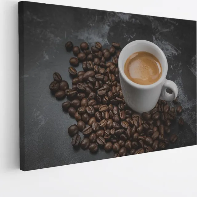 Saammp Canvas Schilderij - Kopje Koffie - Bonen - 120x80 - Foto op canvas - Wanddecoratie - Muurdecoratie keuken - Slaapkamer decoratie - Canvas Print Multicolor