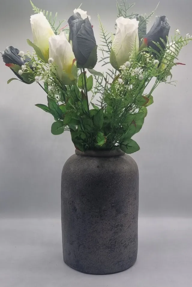 Herdenkingslichtjes.nl Boeket - asparagus - 49cm - Wit/Zwart - Grafdecoratie - Zijdenbloemen - Kunstbloemen