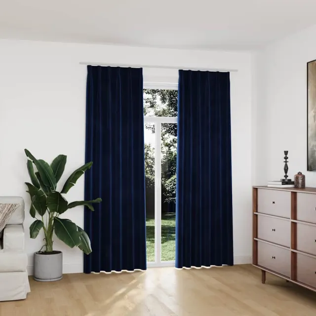 vidaXL Gordijnen verduisterend 2 st met haken 140x225 cm fluweel blauw