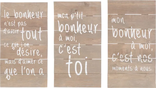 J-Line wanddecoratie Positief Geluk - hout - naturel - 3 stuks