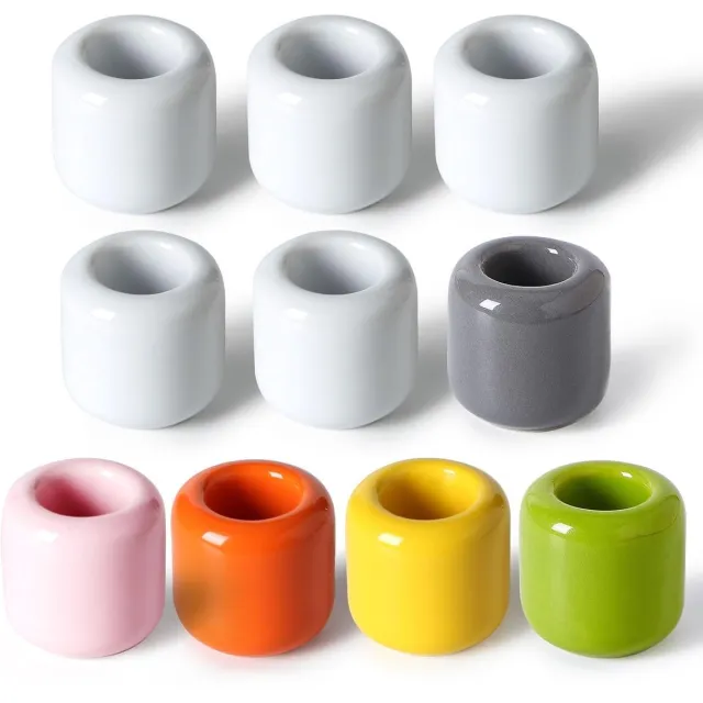 Famanu Mini keramische kandelaars set van 10 – Kaarsenhouder voor eenvoudige decoratie – Voor zuilkaarsen wit, grijs, grasgroen, roze, oranje, geel