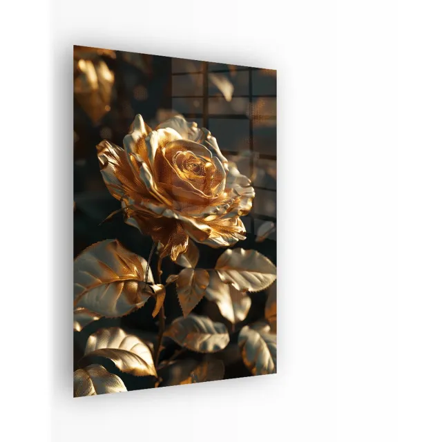 Indoorart Glasschilderij Gouden Roos 40x60 CM - Afbeelding op plexiglas - Inclusief montagemateriaal