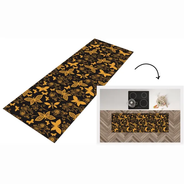 KitchenYeah Keukenloper - Loper keuken - Bloemen - Vlinder - Goud - Patroon - Keukenloper vinyl