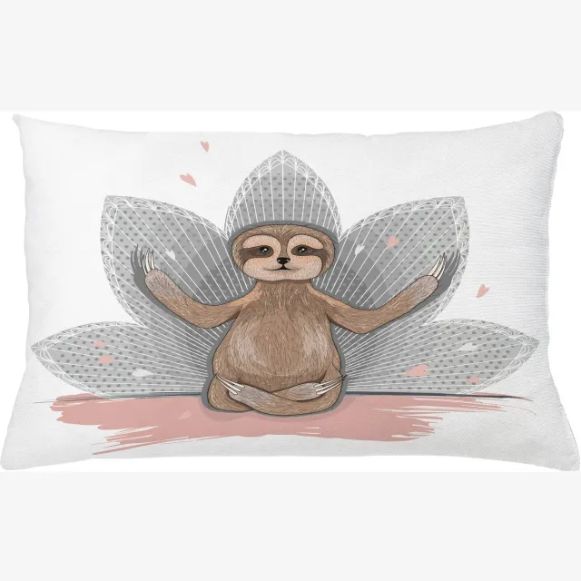 ABAKUHAUS Faultier Kussenhoes, Kleine Sloth Meditation, Kussenhoes met Ritssluiting en Dubbelzijdige Print, 65 x 40 cm, Roze Bruin Grijs