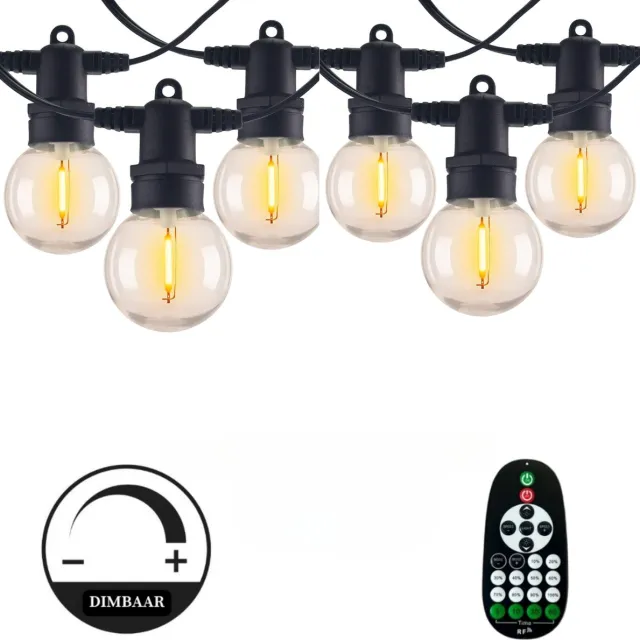 Lichtendirect Lichtsnoer - 10 Meter - 20 LED lampen - Dimbaar - Afstandsbediening - Lichtsnoer Buiten - Waterdicht - Tuinverlichting - Terrasverlichting - Prikkabel - Lichtslinger