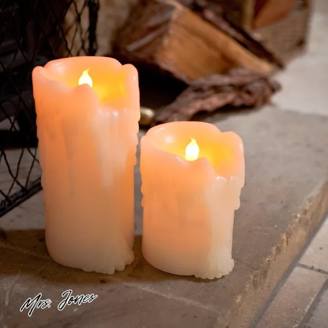 Mrs. Jones Set van 2 led-kaarsen van echte was met groeidruppels timer werkt op batterijen decoratie woonkamer led-kaarsen flikkerende vlam met timer . multi-color