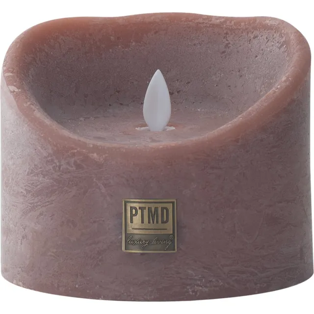 PTMD Led Kaars - Werkt op Batterijen - PTMD LED Light Candle rustic brown moveable flame - XL -Grootte12.5 x 12.5 x 10.0 cm Bruin