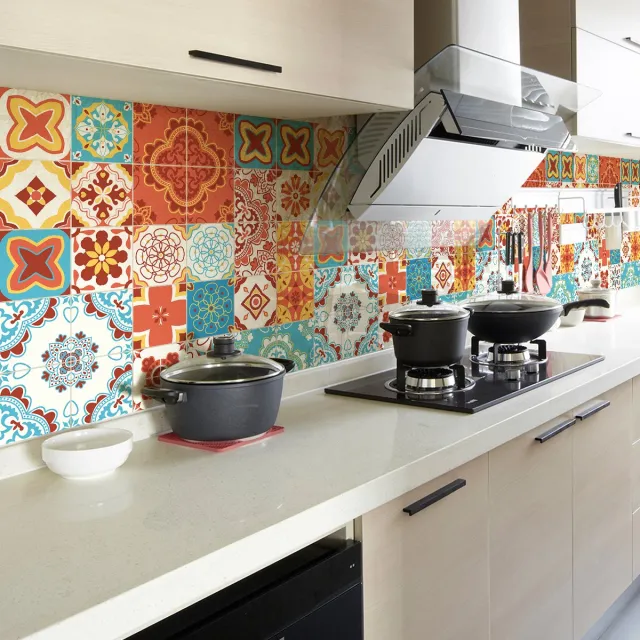 Ambiance Sticker Zelfklevende tegelmuurstickers voor keuken en badkamer - 60 cementtegelstickers, Azulejos Giulia design - 60 stickers, 15x15cm Multi color
