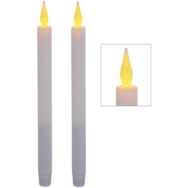 Feeric lights & Christmas Feeric lights LED dinerkaarsen - wit met glitters - 27 cm - kerstdiner - kerststukje