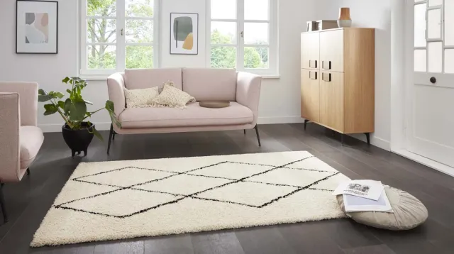 TrueWeave Hoogpolig vloerkleed ruiten Moss - crème 80x150