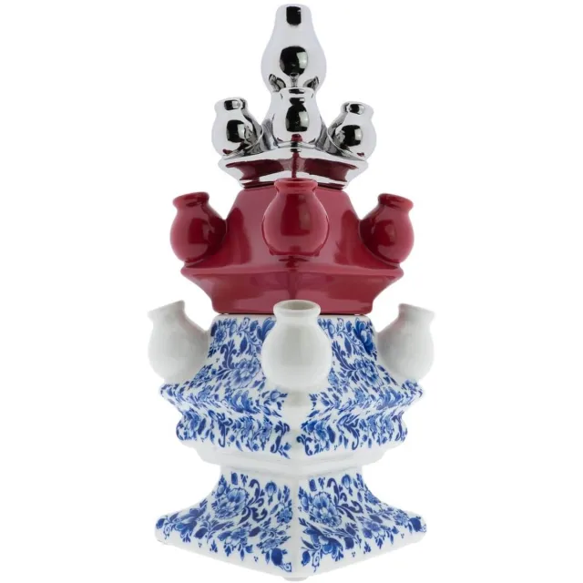 Heinen Delfts Blauw Tulpenvaas Stapelgekte Hollands Rood - Keramiek - 40 cm Multicolor