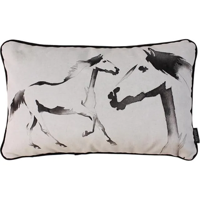 Gek op Kussens! Velvet Two Horses / Paarden Kussenhoes | Velours / Fluweel - Polyester | 30 x 50 cm Zwart - Creme
