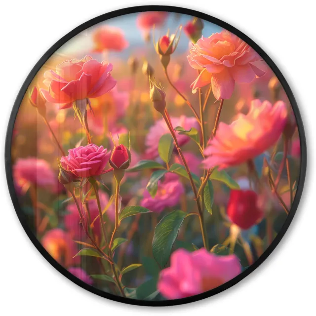 FrameYourWall Poster in lijst Rond - Fotolijst 80x80 cm - Posters - Bloemen - Rozen - Natuur - Roze - Bloem - Ronde posterlijst zwart - Decoratie - Wanddecoratie woonkamer - Muurdecoratie slaapkamer