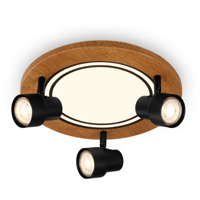 B.K.Licht BRILONER - Plafondlamp - 3763035 - Zwenkbaar - Warm wit 3000K - GU10 fitting - Licht kan apart in- en uitgeschakeld worden - Gloeilamp niet inbegrepen - 30 x 15,5 cm - Zwart-hout
