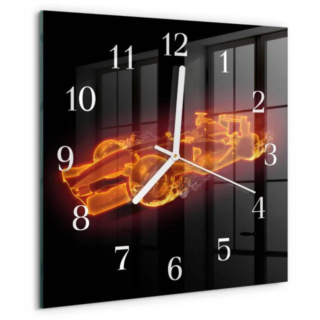 TULUP Wandklok - Rommel Klok Glas Met Opdruk - 30x30 cm - Oranje Moderne Wandklok Glas - Witte Handen - Vierkante Wandklok - Glazen Wandklok Design - Klok Glas Met Opdruk