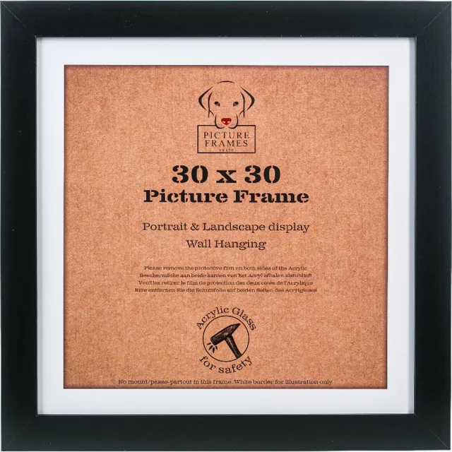 Picture Frame UK Fotolijst Fotomaat 30x30 cm - MDF Hout- Zwart - Fotokader - 25mm profielbreedte - Posterlijst