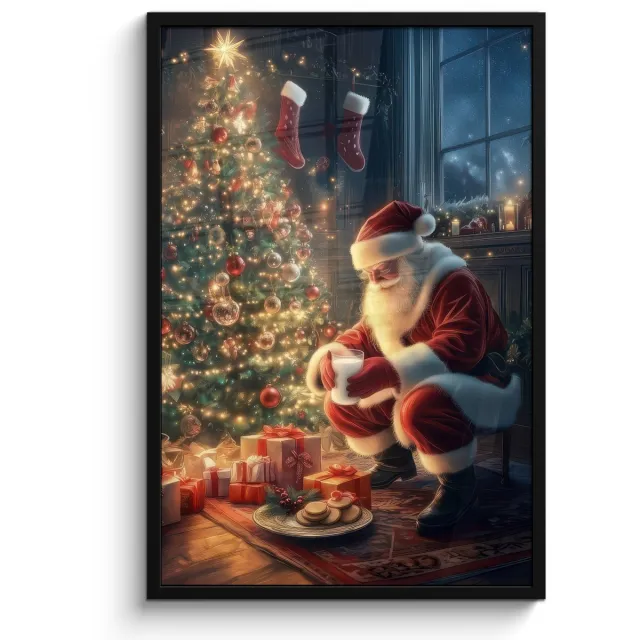 FrameYourWall Poster in lijst - Fotolijst 60x90 cm - Posters - Kerstman - Haard - Donker - Posterlijst zwart - Decoratie - Wanddecoratie woonkamer - Muurdecoratie slaapkamer - Kerstversiering - Kerstdecoratie voor binnen - Kerstmis