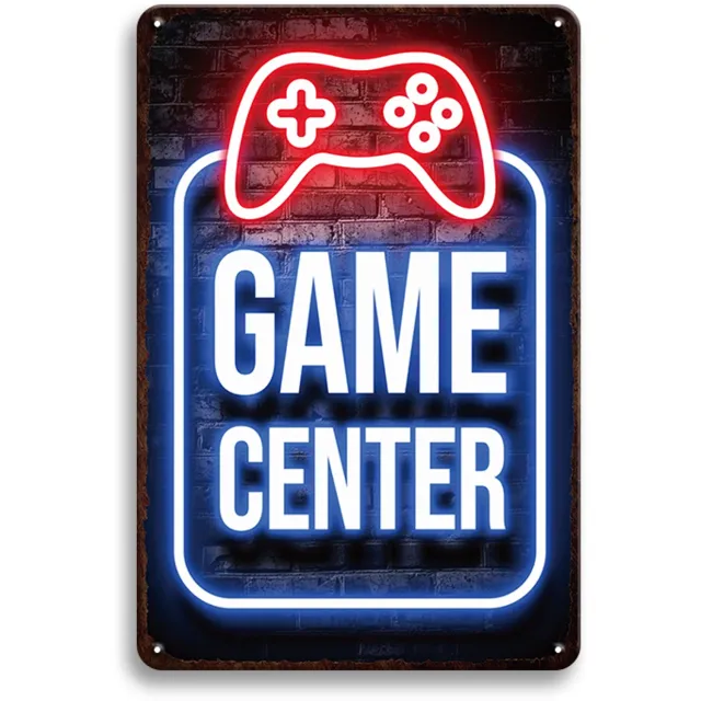 Vulders Trading Game Center – Metalen Wandbord 30x20cm – Gaming Tekstbord – Gamer Wanddecoratie – Vintage Retro Game Room Mancave Decoratie Multi