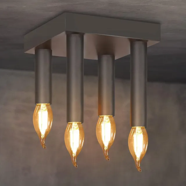 Glitzerlife Plafondlamp Plafondspot - Vintage Industrieel 4 Lichts - 4x E14 Metaal Design - Draaibare Hal Slaapkamer Woonkamer - Ø15 Cm - Grijs Zwart