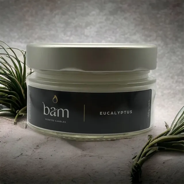 Bam kaarsen - geurkaarsen eucalyptus - 35 branduren - op basis van zonnebloemwas - cadeau - vegan transparant