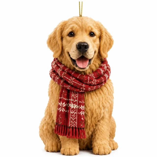 SWGOTA Goldenretriever-adventskalender met 24 platte acrylhangers - winterse hondenmotieven, ophanglusjes en kartonnen doos Multicolor