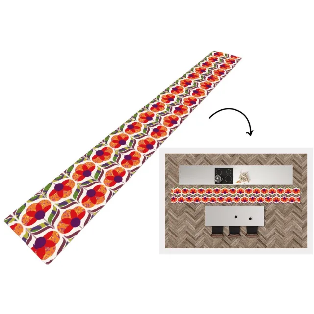 KitchenYeah Keukenloper - Keukenmat vinyl Retro - Flower Power - Vintage - Kleuren - Keukenmatten loper - Keuken vloerkleed tapijt, foto 3