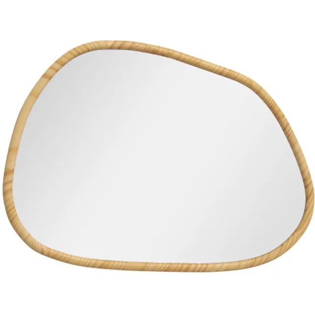 GOTAGEE Wandspiegel asymmetrisch 80x60cm badkamerspiegel met houten frame antioxidatie, moderne decoratie voor badkamer woonkamer hal slaapkamer