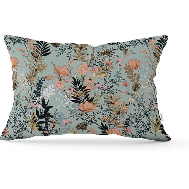 De Groen Home BLOEM Sierkussen velvet 30x50 - Bloemen op lichtblauw - Inclusief binnenkussen - Fluweel