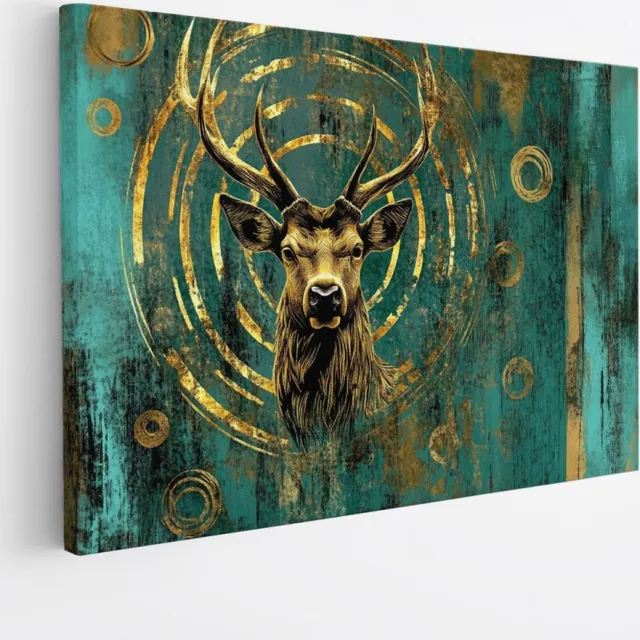 Saammp Canvas Schilderij - Abstract Hert - Blauw - Natuur - Dieren - 60x40 - Foto op canvas - Wanddecoratie - Muurdecoratie Woonkamer - Slaapkamer decoratie - Canvas Print Multicolor