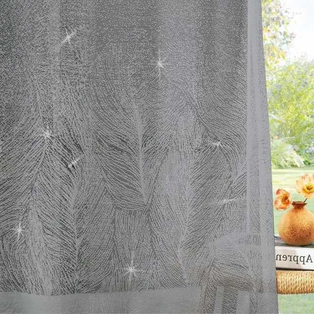 Provento Transparante gordijnen met verendecoratie voor licht en elegant raamontwerp - 140×260 CM Grijs - 2 Stuks - Woon- en slaapkamerinrichting Any
