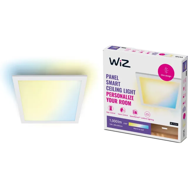 WiZ Plafondlamp LED Paneel - 30 x 30 cm - Warm- tot Koelwit Licht - Slimme LED Verlichting - 12W - Vierkant - Wit
