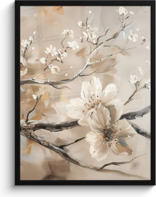 FrameYourWall Poster in lijst - Fotolijst 60x80 cm - Posters - Bloemen - Natuur - Wit - Bloesem - Abstract - Posterlijst zwart - Decoratie - Wanddecoratie woonkamer - Muurdecoratie slaapkamer