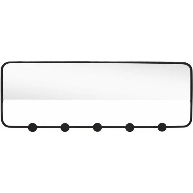 Hubsch Interior Hübsch 940620 Wandkapstok met spiegel 5 haken - B61xH22cm - Zwart - Metaal