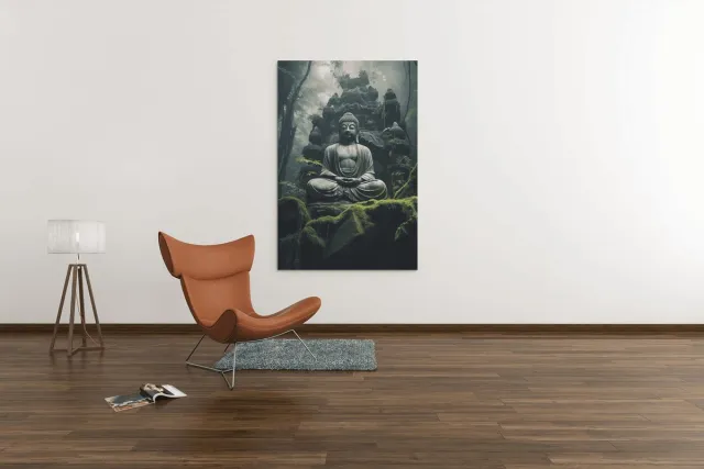 Trendex Global Canvas Schilderij - Standbeeld - Boeddha - Wanddecoratie - 120x80x2 cm Bruin