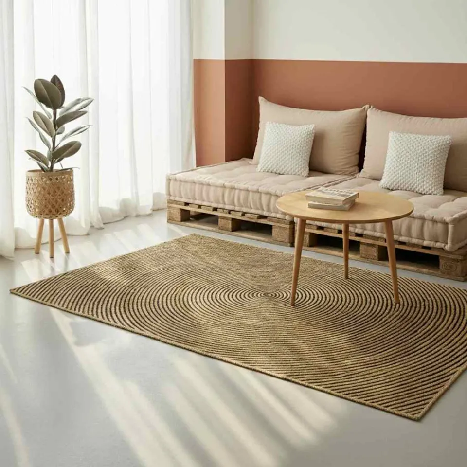 vidaXL Gebied Tapijt Naturel en Zwart 200 x 200 cm Jute, foto 2