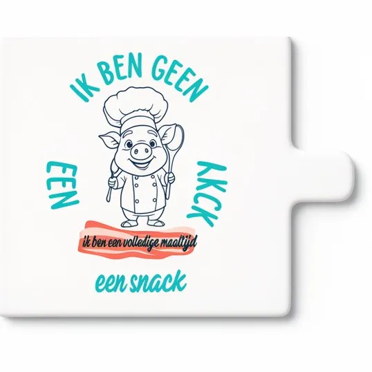 Bedruk King Grappige “Ik Ben Geen Kak, Ik Ben Een Snack” Keramische Tegel – Schattig Chef Varken Design – Humor Keuken Wanddecoratie Cadeau wit
