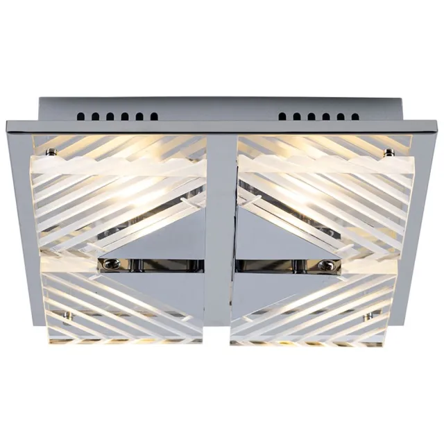 ESTO Plafondlamp Patroon eetkamerverlichting zilver in vierkant design, helder aluminium, 4x LED 4x 5 watt 4x 350 lm warm wit, LxBxH 29x29x6,5 cm