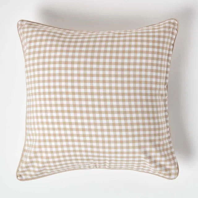 Homescapes Katoenen kussenhoes met gingham-motief 60 x 60 cm beige