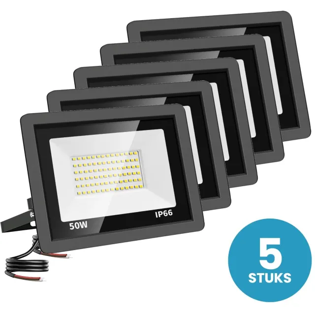 Tsong LED Schijnwerper 50W - 5 stuks - 4.500 lm - Warmwit 3000K - 120° Breedstraler - IP66 - Buitenlamp & Gevelverlichting - 2 jaar garantie