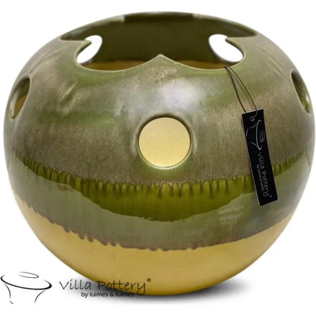 Irishflowers Vaas - Villa Pottery - Modern - Decoratie - Keramiek - Woondecoratie - Topflower 1_2 Dark Green Reactive Yellow Groen