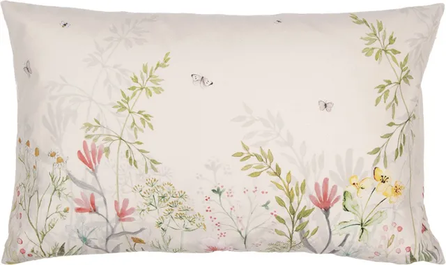 Clayre & Eef Kussenhoes 30x50 cm Beige Groen Polyester Bloemen