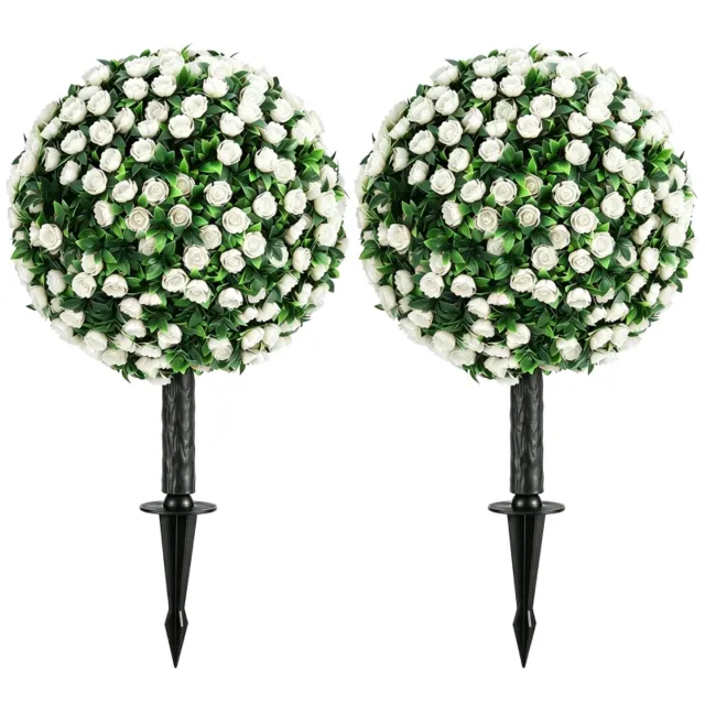 ZYLARO Kunstrozenballen - Set van 2 - UV-bestendig - Rozenbomen van 55 cm - Voor buiten - Wit