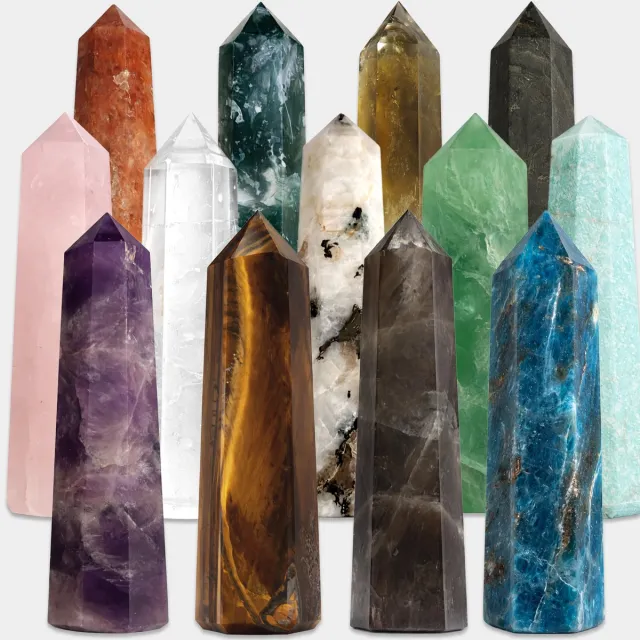 Bixorp Gems Edelsteen Punt set met 13 verschillende Edelstenen - Amethist, Rozenkwarts, Apatiet, Fluoriet & meer! - Edelstenen Obelisk - Decoratieve Toren van 100% Natuurlijke Edelsteen - 6 tot 8cm *Bundel 13 verschillende Edelstenen