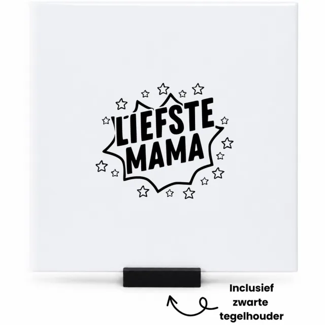 Hacebo Liefste mama tegeltje met tegelhouder - Mama - Familie - tegeltjes met tekst - Moederdag - Cadeau - spreuktegels - 15x15 CM Wit
