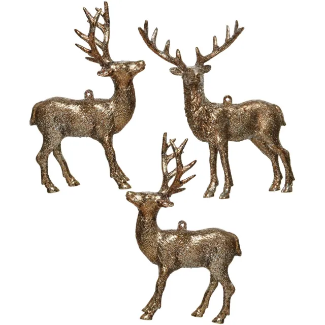 Decoris Kersthangers - 6x - hertje - met glitters - koperbruin - 14 cm - Herten dieren thema kerstboomhangers