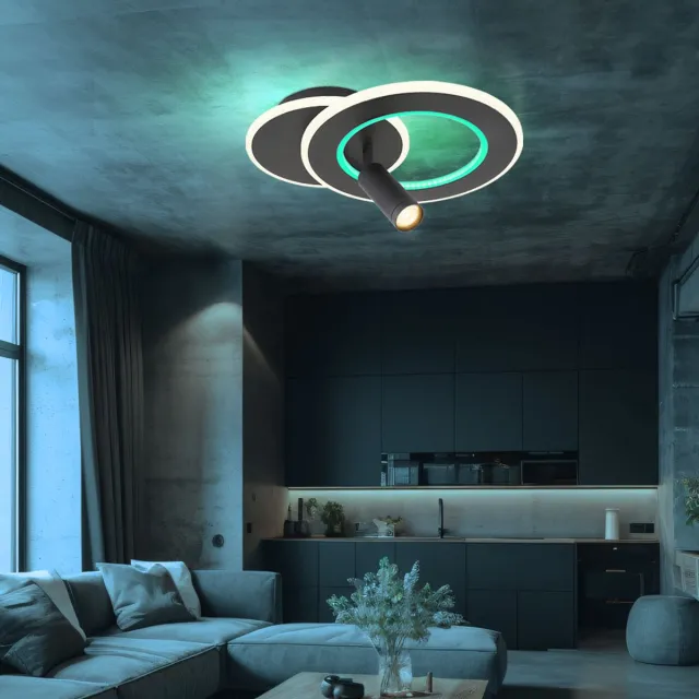 Globo Lighting LED plafondlamp design lamp woonkamer lamp slaapkamer lamp, afstandsbediening nachtlamp geheugen daglicht dimbare RGB kleurwisselaar CCT, 30W 1597lm 2700-6500K waarschuwing wit-koud wit, L 36,5 cm Zwart