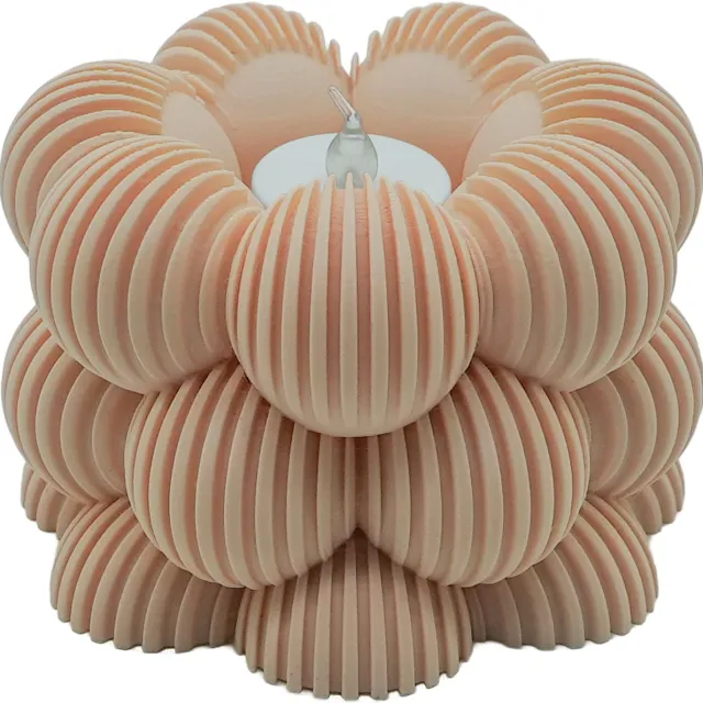 Lovora Waxinelichthouder Bubble Gestreept - Beige - 3d geprint - Moderne woonaccessoire - Stijlvolle waxinelichthouder